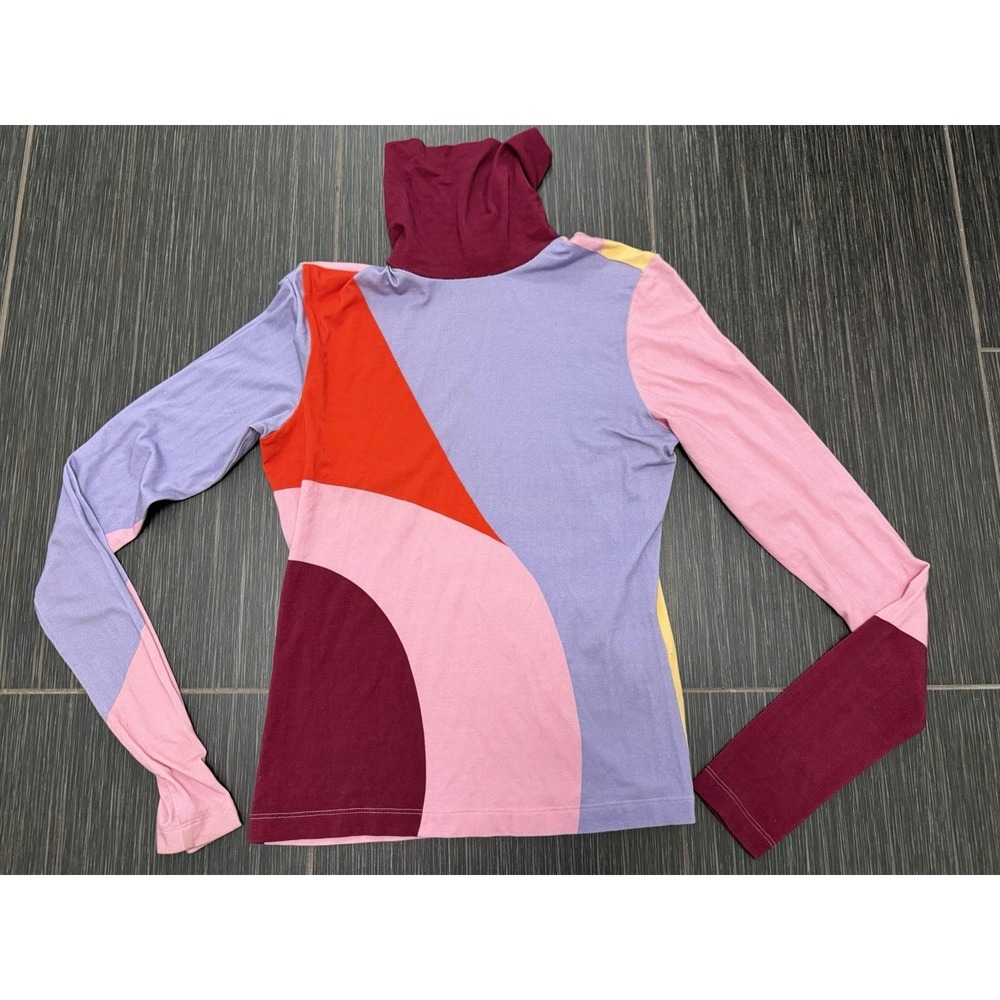 The Kit Turtleneck Bamboo Top Sz XS Color Block Swirl 70s Psychedelic